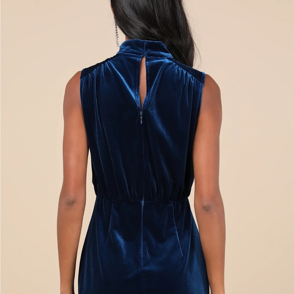 Blue Mock Neck Velvet Minidress - Picture 3 of 3